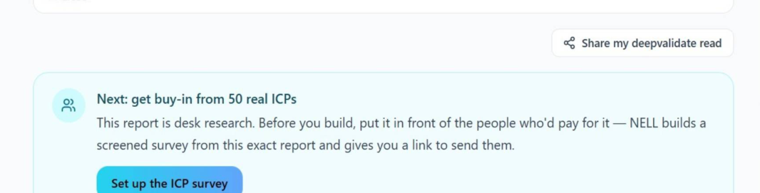 NELL Launchpad ICP survey prompt for collecting buyer feedback from prospective customers.