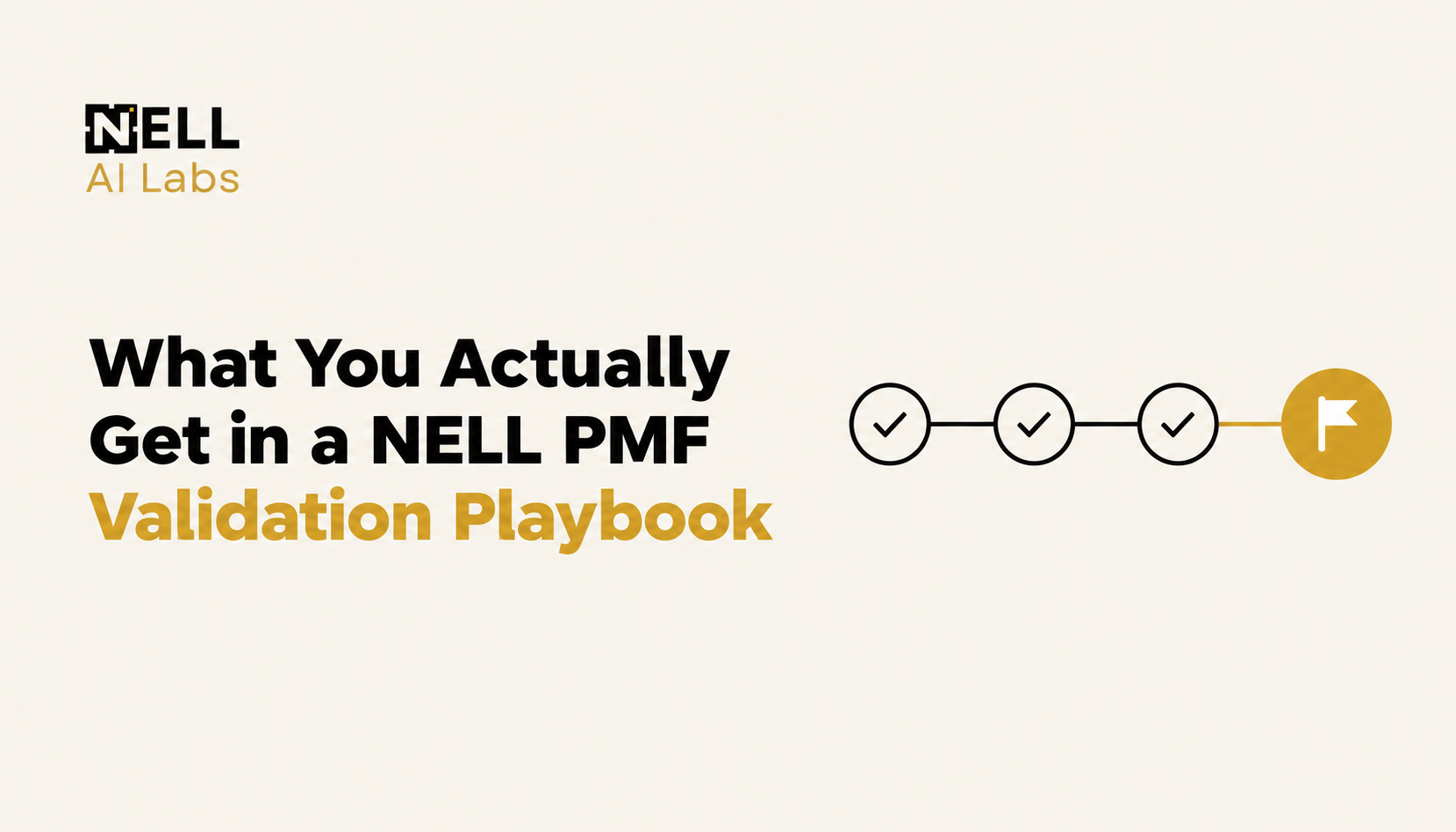 Cover for What You Actually Get in a NELL PMF Validation Playbook, with connected validation checkpoints leading to a goal.